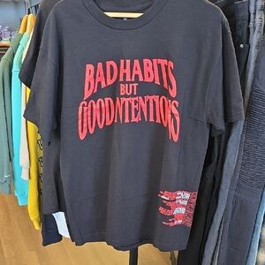 Navy T-Shirt with Pink Graphic Text